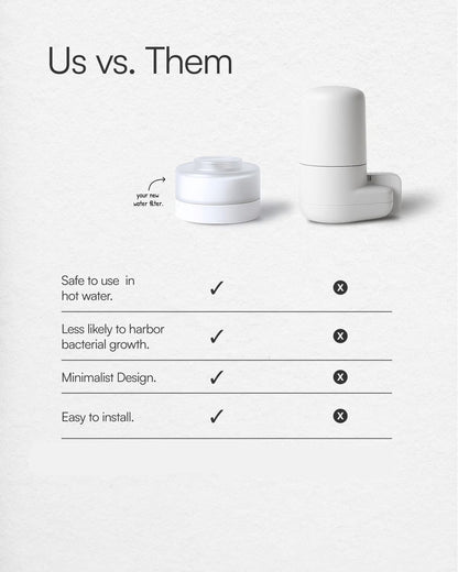 Comparison chart titled 'Us vs. Them' with two white containers on a light gray background.